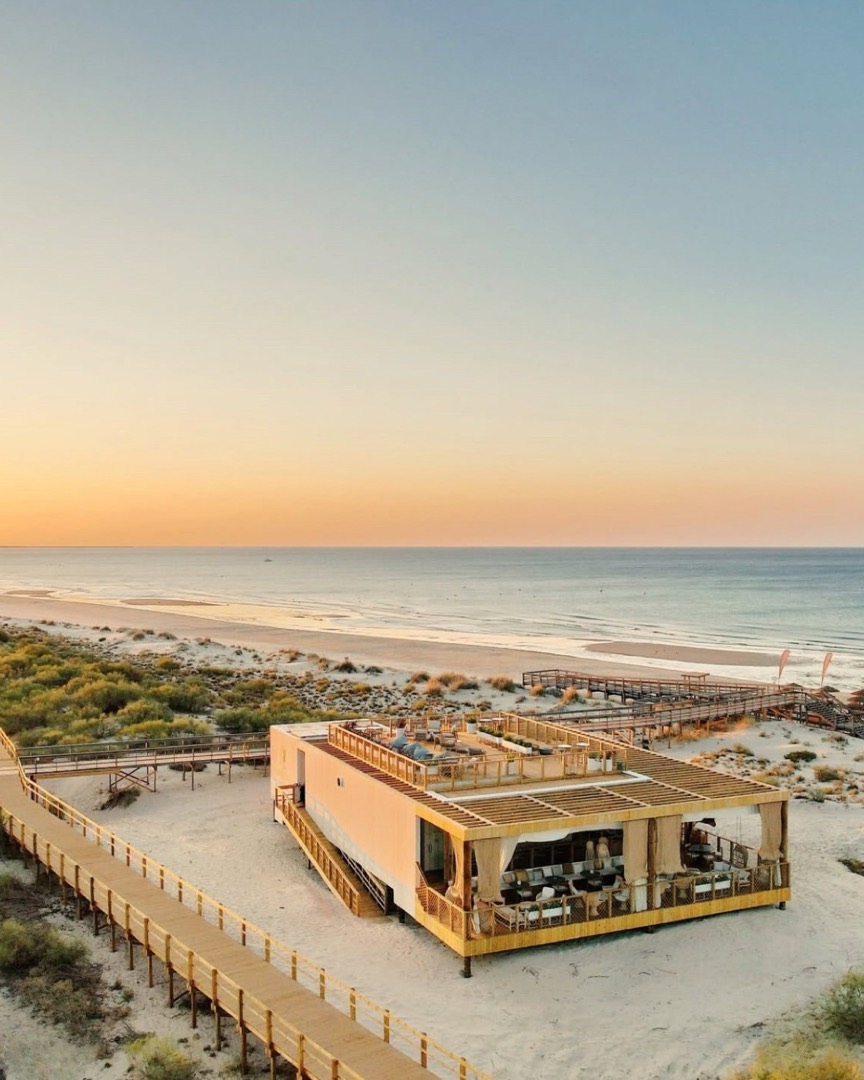 Beach club at sunset